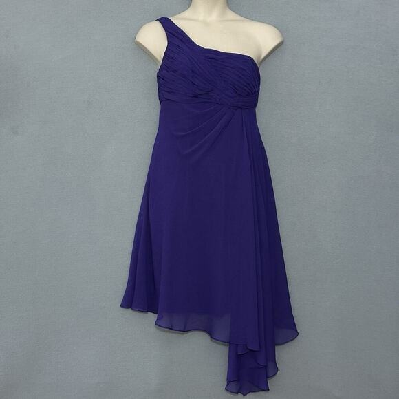 Davids Bridal Womens Dress 12 Regency Purple‎ Crinkle Chiffon One Shoulder Party - Picture 16 of 16